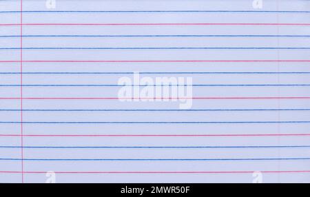 Blauer und roter linierter Notizbuch-Papierhintergrund oder -Struktur. Stockfoto