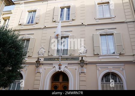 Die Fassade der Stadt Monaco in französischer schrift steht für Rathausgebäude im Barockstil Stockfoto