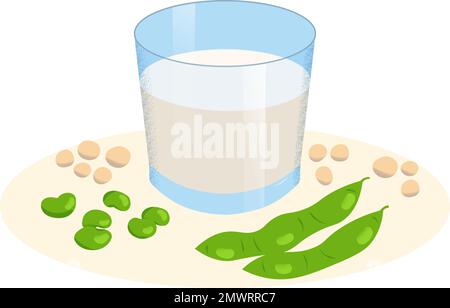 Sojamilch in einem Glas mit Sojabohnen Stock Vektor