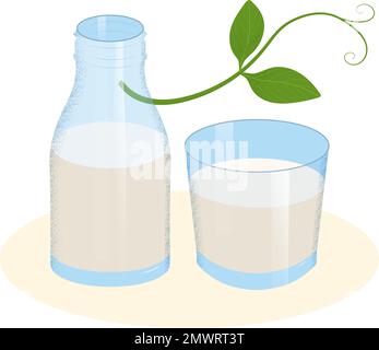 Sojamilch-Illustration in einem Glas und in einer Flasche Stock Vektor