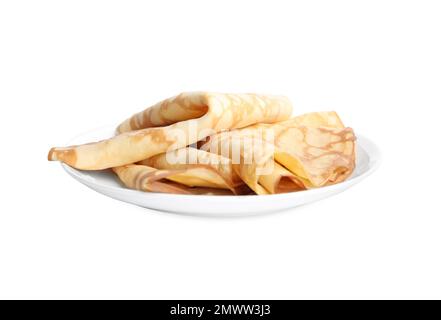 Gefaltete, frische, dünne Pfannkuchen, isoliert auf weiß Stockfoto