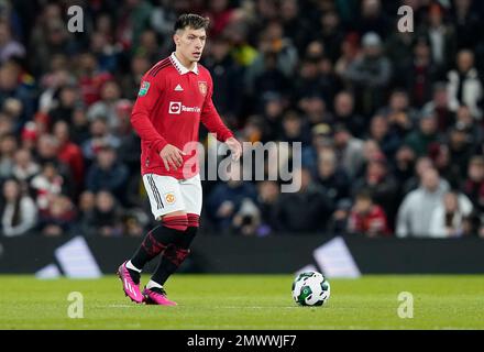 Manchester, England, 1. Februar 2023. Lisandro Martinez von Manchester United während des Carabao-Cup-Spiels in Old Trafford, Manchester. Das Bild sollte lauten: Andrew Yates/Sportimage Stockfoto