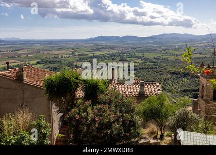 Ackerland und Olivenhaine um Montemassi in der Provinz Grosseto. Italien Stockfoto