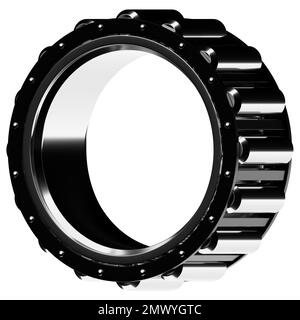 Kugellager aus Silber-Metall mit Kugeln auf weißem isoliertem Hintergrund. Lager industriell. Teil des Autos. 3D Abbildung Stockfoto