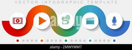 Vektorvorlage für Infografiken mit Symbolsatz, verschiedenen Symbolen wie Video, Wiedergabe, Kino, Film und Musik für webdesign und mobile App Stock Vektor