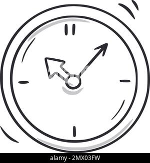 Uhr-Kritzelchen. Symbol für handgezeichnete Skizze mit Uhrzeit. Zeitmessung gezeichnetes Konzept. Vektordarstellung Stock Vektor
