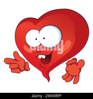 Fröhliches Herz mit Gesicht. Smiley. Emoji. Liebesgefühlssymbol. Design-Element für Grußkarte „alles gute zum Valentinstag“, Malbuchseite für Kinder, T-shir Stock Vektor