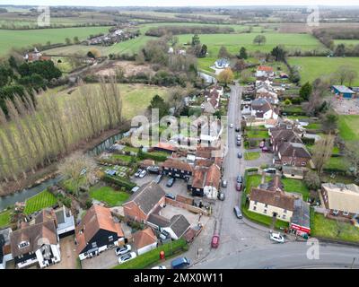 Fyfield, Dorfzentrum Essex UK Drohne, Aerial, Blick aus der Luft, Vogelperspektive, Stockfoto