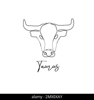 Astrologie Zodiac-Zeichen Taurus Horoskop-Symbol im Stil der Strichkunst isoliert auf weißem Hintergrund Stock Vektor