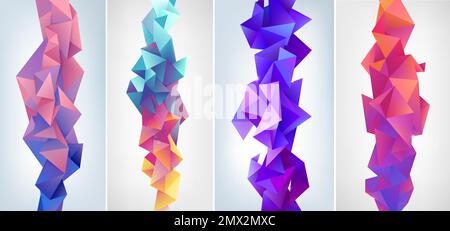 Vektorset abstrakter geometrischer 3D-Facetten-, Kristall- und Polygonformen. Für Banner, Web, Broschüren, Anzeigen, Poster, Usw. Hintergrund in modernem Stil mit niedrigem Poly Stock Vektor
