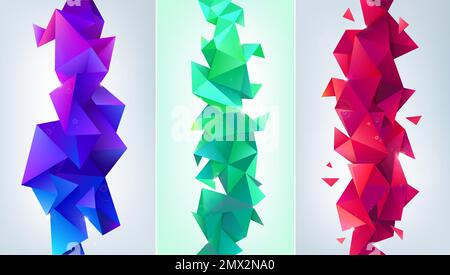 Vektorset abstrakter geometrischer 3D-Facetten-, Kristall- und Polygonformen. Für Banner, Web, Broschüren, Anzeigen, Poster, Usw. Hintergrund in modernem Stil mit niedrigem Poly Stock Vektor