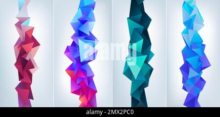 Vektorset abstrakter geometrischer 3D-Facetten-, Kristall- und Polygonformen. Für Banner, Web, Broschüren, Anzeigen, Poster, Usw. Hintergrund in modernem Stil mit niedrigem Poly Stock Vektor