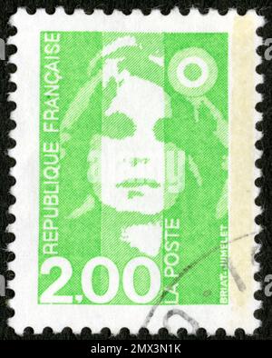 TIMBRE OBLITERES MARIANNE VERTE. RÉPUBLIQUE FRANCAISE. LA POSTE. 2,00 Stockfoto