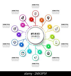 Infografik-Vorlage mit Symbolen und 10 Optionen oder Schritten. Kreis. Kann für Workflow-Layout, Diagramm, Banner, webdesign verwendet werden. Vektorgrafik Stock Vektor