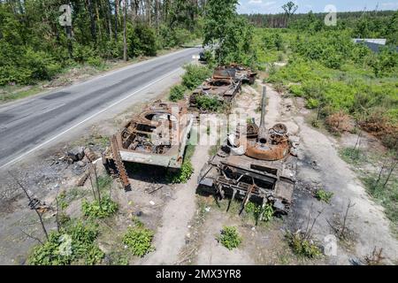 Krieg in der Ukraine - Zerstörung militärischer Hardware Stockfoto