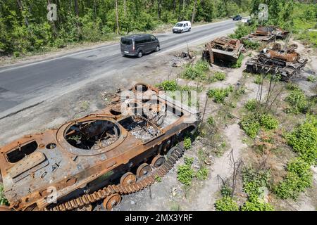 Krieg in der Ukraine - Zerstörung militärischer Hardware Stockfoto