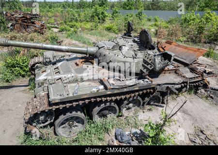 Krieg in der Ukraine - Zerstörung militärischer Hardware Stockfoto