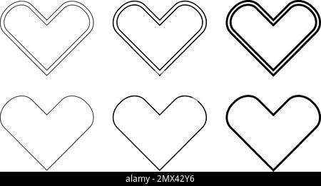 Heart Icon Kollektion, Line Heart Icon Kollektion. Livestream Video, Chat, Likes, Liebessymbol. Soziale Medien. Isoliert. Stock Vektor
