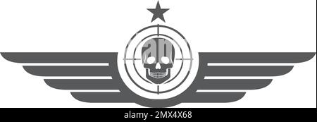 Geflügeltes Armeemblem mit Schädel. Militär-Force-Logo Stock Vektor