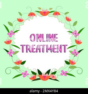 Text wird angezeigt Online-Bestrahlung wird geschrieben. Wort für die Bereitstellung psychischer Gesundheitsberatung über das Internet Stockfoto