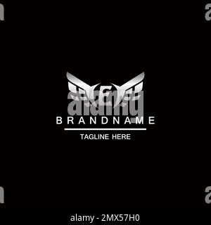 Erstes E-Logo mit Wings Icon Silver Stock Vektor