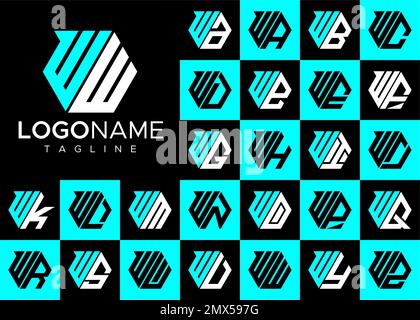 Satz mit sechseckigem Logo mit Buchstabe „W“. Modernes Vorlagenpaket für das Logo „Letter W“. Stock Vektor