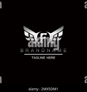 F Alphabet Buchstaben Logo Symbol für Unternehmen und Unternehmen mit metallischen Flügel Design Stock Vektor