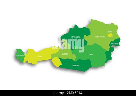 Osterreichische politische Karte der Verwaltungsabteilungen Stock Vektor