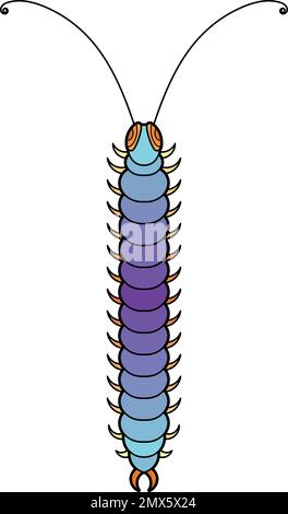 Tausendfüßler-Symbol. Farbenfrohes stilisiertes Tier. Dekoratives Insekt Stock Vektor