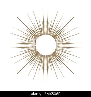 Vector Abstract goldene, von Hand gezeichnete Sonne im Bo-Stil. Himmelskörper, isoterischer Stern, Zodiakalzeichen. Stock Vektor