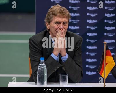 Trier, Deutschland. 02. Februar 2023. Tennis: Männer, Davis Cup - Qualifikationsrunde, Qualifikation, Deutschland - Schweiz: Dietloff von Arnim, Präsident des deutschen Tennisverbandes, nimmt an der Verlosung der Spielpaare Teil. Kredit: Harald Tittel/dpa/Alamy Live News Stockfoto