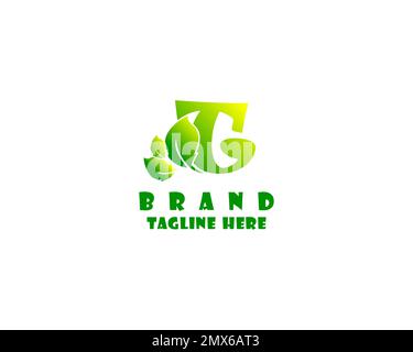 T-Buchstabe mit Blattlogo. Vektordesign mit grünem Blattlogo. Landschaftsdesign, Garten, Pflanzen, Natur und Ökologie. Bearbeitbare Datei. Stock Vektor