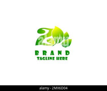 Anfangsbuchstabe Z und Blattlogo. Grün, isoliert auf weißem Hintergrund. Verwendbar für Unternehmens- und Branding-Logos. Branding-Element Mit Vektorgrafik Stock Vektor