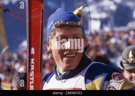 ARCHIVFOTO: Pirmin ZURBRIGGEN wird am 4. Februar 2023 60, Pirmin ZURBRIGGEN, SWI, Skifahrer, Hochformat, Hochformat, Hochformat, Einzelbild zugeschnitten, Einzelmotiv, Bei der Weltmeisterschaft in Bormio, 03/15/1985. ? Stockfoto