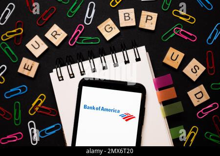 In dieser Abbildung ist ein Bank of America Logo auf einem Smartphone zu sehen. (Foto von Mateusz Slodkowski / SOPA Images/Sipa USA) Stockfoto