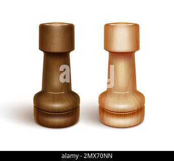 Zwei Schachfiguren. Aus lackiertem Holz. Realistische 3D-Darstellung. Isoliert auf weißem Hintergrund. Vektor Stock Vektor