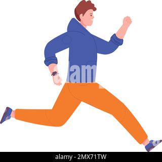 Ein junger Mann, der sich beeilt. Ein Running-Typ. Aktive Person isoliert auf weißem Hintergrund Stock Vektor
