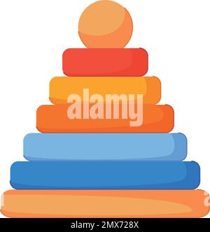 Pyramidenspielzeug. Farbring Puzzle Cartoon-Symbol isoliert auf weißem Hintergrund Stock Vektor