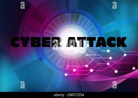 Ausdruck Cyber-Angriff und digitales Schema im Hintergrund Stockfoto