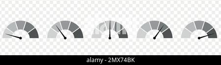 Monochromes Skalenmessgerät mit niedrigem, hohem und mittlerem Balken. Risikodiagramm oder Kontrollqualität abgleichen. Vektor-isolierte Darstellung Stock Vektor