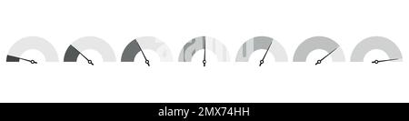 Schwarzweiß-Fortschrittsanzeige mit niedrigem, hohem und mittlerem Balken. Risikodiagramm oder Kontrollqualität abgleichen. Vektor-isolierte Darstellung Stock Vektor