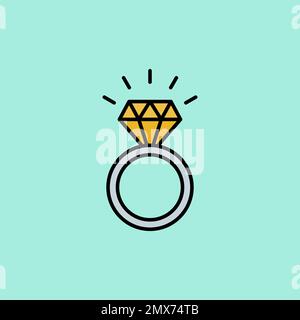 Symbol für gefüllte Umrisse des Verlobungsrings. Konzept der Hochzeit, Symbol für ein Paar. Vektordarstellung, flaches Design Stock Vektor