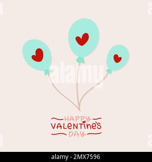 Alles Liebe zum Valentinstag. Ballons mit Herzformen und Schriftzug. Handgezeichnetes Doodle. Vektordarstellung, flaches Design Stock Vektor