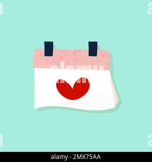 Alles Liebe zum Valentinstag. Symbol für Herzform des Kalenders. Handgezeichnetes Doodle. Vektordarstellung, flaches Design Stock Vektor
