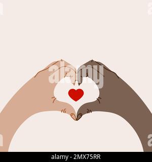 Zwei-Hände-Geste, die ein Herzsymbol erzeugt. Konzept von Liebe, Kooperation, Freundschaft. Handgezeichnetes Doodle. Vektordarstellung, flaches Design Stock Vektor