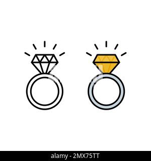 Symbol für gefüllte Umrisse des Verlobungsrings. Konzept der Hochzeit, Symbol für ein Paar. Vektordarstellung, flaches Design Stock Vektor