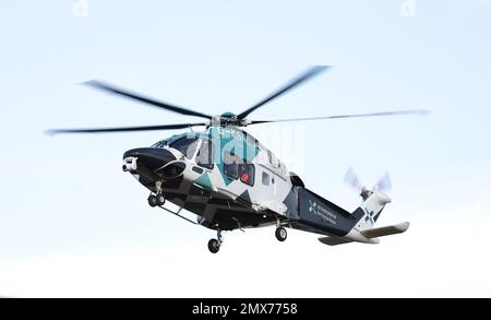 Kent Surrey und Sussex Air Ambulance G-KSSC AW169 landen am Brighton City Airport. Stockfoto