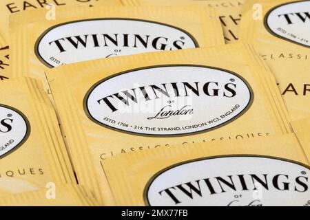 Ottawa, Kanada - 19. Januar 2023: Twinings Teebeutel. Earl Gray Tee mit Zitrusgeschmack. Stockfoto