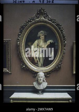 Paris (1. Arr.), Frankreich La Laitière de Greuze und die Büste von Benjamin Franklin by Houdon, Louvre Museum, Stockfoto