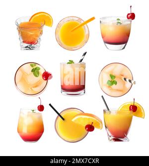 Tequila Sunrise Cocktails auf weißem Hintergrund Stockfoto
